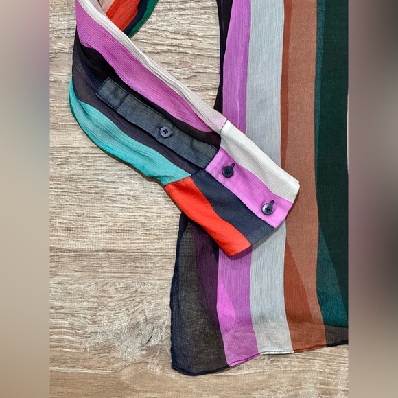 Diane Von Furstenberg Sheer Striped Blouse in Blue - Picture 4 of 6